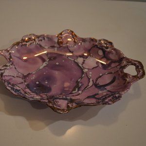 Unknown Decor Dish Oval Porcelain Purple Gold Stain approx. 9' x 7'